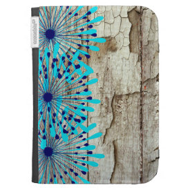 Rustic Country Old Barn Wood Teal Blue Flowers Kindle Keyboard Cases