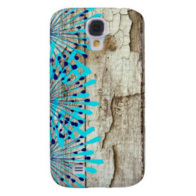 Rustic Country Old Barn Wood Teal Blue Flowers Samsung Galaxy S4 Cover