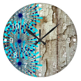Rustic Country Old Barn Wood Teal Blue Flowers Wall Clock