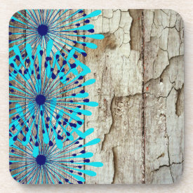 Rustic Country Old Barn Wood Teal Blue Flowers Coasters