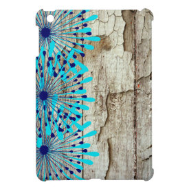 Rustic Country Old Barn Wood Teal Blue Flowers iPad Mini Cases