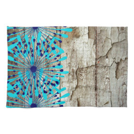 Rustic Country Old Barn Wood Teal Blue Flowers Hand Towel
