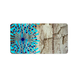 Rustic Country Old Barn Wood Teal Blue Flowers Personalized Address Label