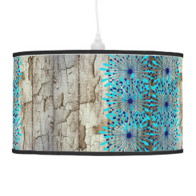 Rustic Country Old Barn Wood Teal Blue Flowers Hanging Pendant Lamps