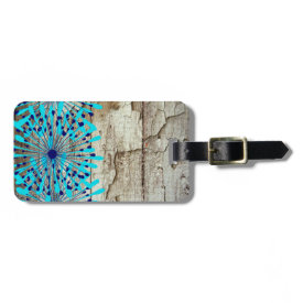 Rustic Country Old Barn Wood Teal Blue Flowers Bag Tag