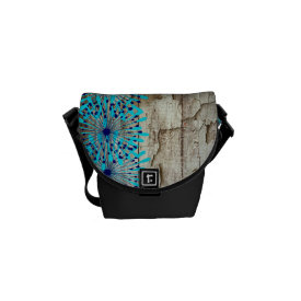 Rustic Country Old Barn Wood Teal Blue Flowers Messenger Bags