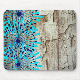 Rustic Country Old Barn Wood Teal Blue Flowers Mousepad
