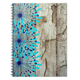 Rustic Country Old Barn Wood Teal Blue Flowers Spiral Note Book
