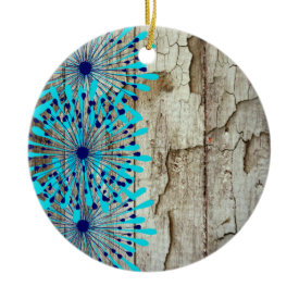 Rustic Country Old Barn Wood Teal Blue Flowers Ornaments