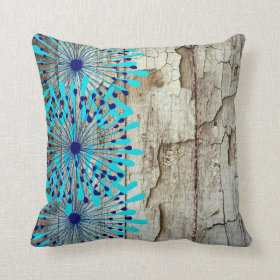 Rustic Country Old Barn Wood Teal Blue Flowers Pillows
