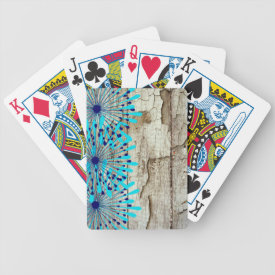 Rustic Country Old Barn Wood Teal Blue Flowers Bicycle Poker Deck