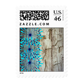 Rustic Country Old Barn Wood Teal Blue Flowers Stamp