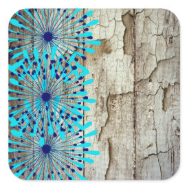 Rustic Country Old Barn Wood Teal Blue Flowers Sticker