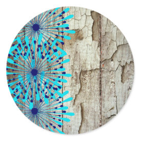 Rustic Country Old Barn Wood Teal Blue Flowers Sticker
