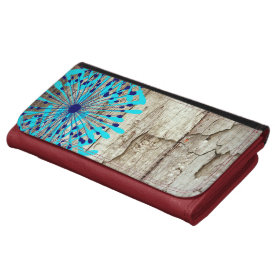 Rustic Country Old Barn Wood Teal Blue Flowers Wallets