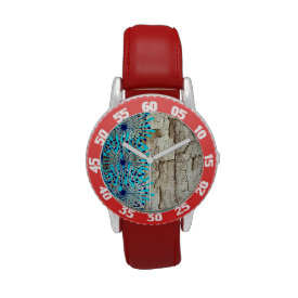 Rustic Country Old Barn Wood Teal Blue Flowers Wrist Watch