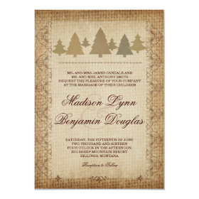 Rustic Country Pine Trees Fall Wedding Invitations 4.5