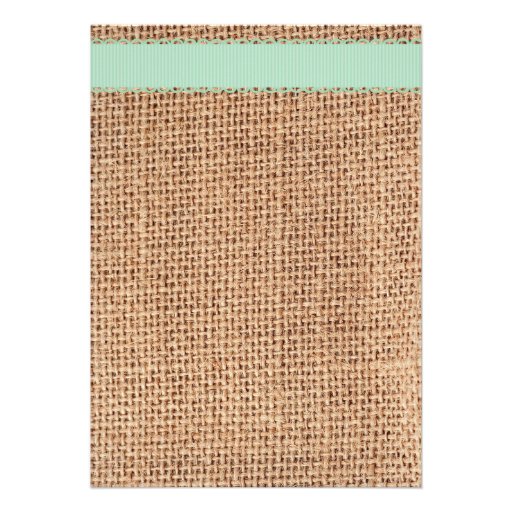 Rustic Country Printed Burlap Sage Ribbon Wedding Personalized Invites