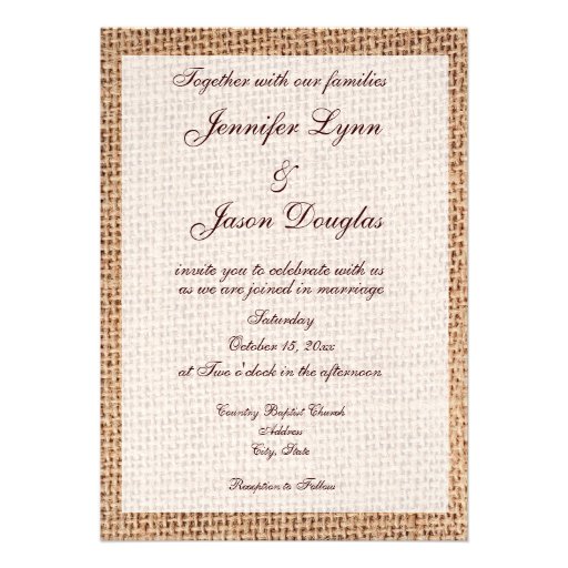 Rustic Country Printed Burlap Wedding Invitations