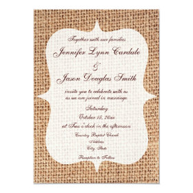 Rustic Country Printed Burlap Wedding Invitations 4.5