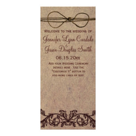 Rustic Country Printed Twine Bow Wedding Program Rack Card Design