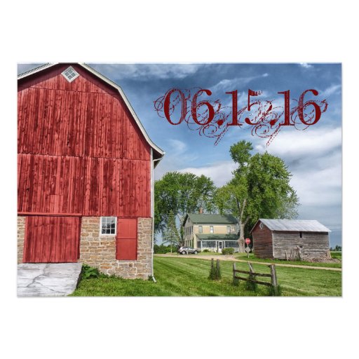 Rustic Country Red Barn Farm Wedding Invitations
