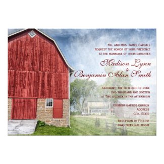 Rustic Country Red Barn Farm Wedding Invitations