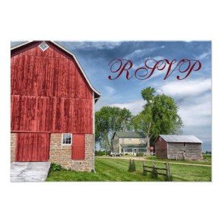 Rustic Country Red Barn Wedding RSVP Cards