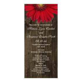 Rustic Country Red Daisy Wedding Programs Customized Rack Card