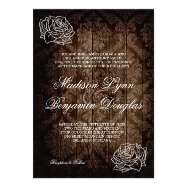 Rustic Country Roses Barn Wood Wedding Invites