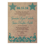 Rustic Country Star Brown Teal Wedding Invitations