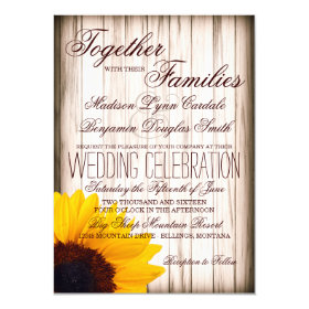 Rustic Country Sunflower Barn Wood Wedding Invites 4.5