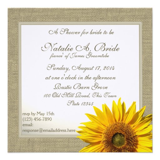 Rustic Country Sunflower Bridal Shower Personalized Invites (front side)