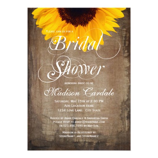 Rustic Country Sunflower Bridal Shower Invitations