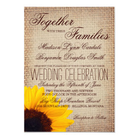 Rustic Country Sunflower Burlap Wedding Invitation 4.5