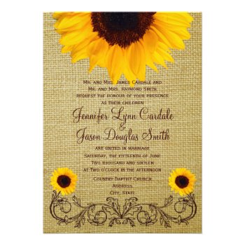 Rustic Country Sunflower Burlap Wedding Invites