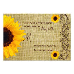 Rustic Country Sunflower Burlap Wedding RSVP Cards