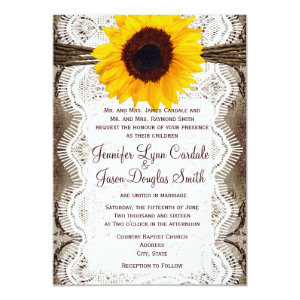 Rustic Country Sunflower Lace Twine Wedding Invite