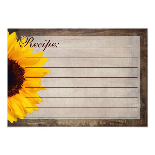 Rustic Country Sunflower Recipe Cards