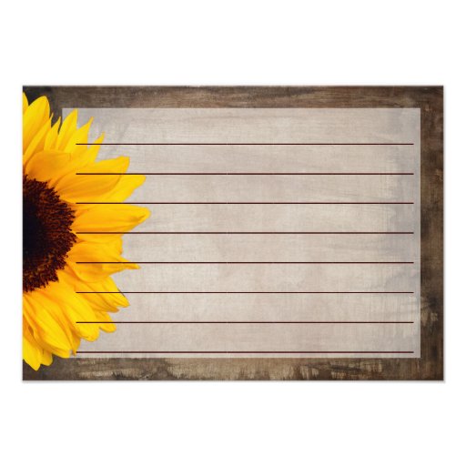 Rustic Country Sunflower Recipe Cards