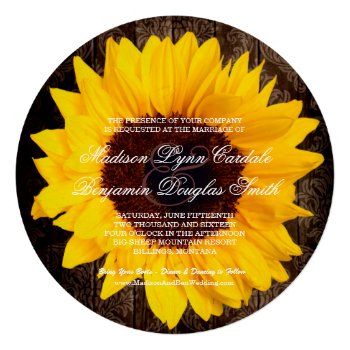 Rustic Country Sunflower Round Wedding Invitations