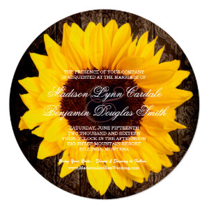 Rustic Country Sunflower Round Wedding Invitations 5.25