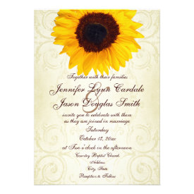 Rustic Country Sunflower Swirls Wedding Invitation