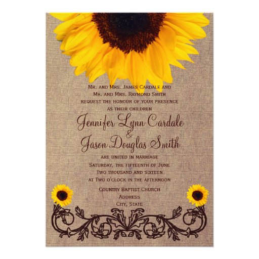 Rustic Country Sunflower Vines Wedding Invitations