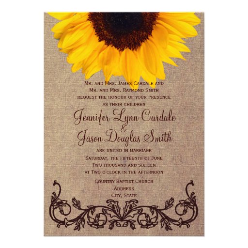 Rustic Country Sunflower Wedding Invitations