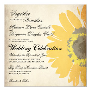 Rustic Country Sunflower Wedding Invitations 5.25