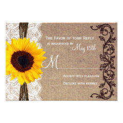 Rustic Country Sunflower Wedding RSVP Reply Cards