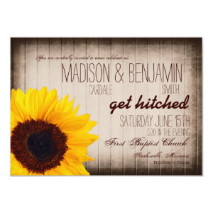 Rustic Country Sunflower Wood Wedding Invitations 4.5