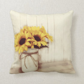 Rustic Country Sunflowers Mason Jar Throw Pillow