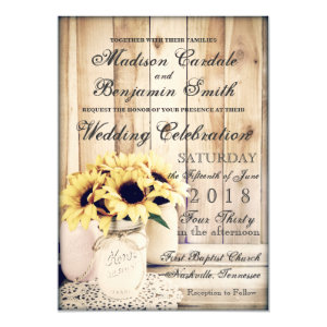 Rustic Country Sunflowers Mason Jar Wedding Invite